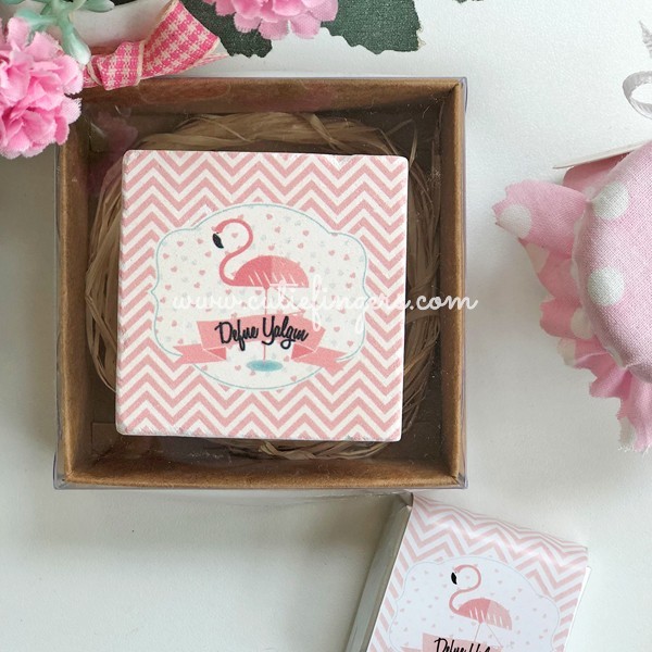 Pembe Flamingolu Taş Magnet